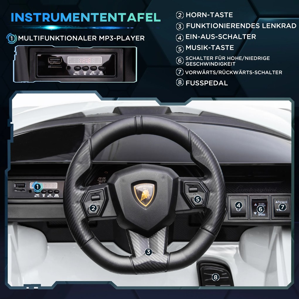 HOMCOM Samochód Dziecięcy Małe Elektryczne Rowerki Duże Elektryczne Rowerki Elektryczne Rowerki Na Urodziny SUV Z Pilotem Muzyką Kolor Biały Aosom PL