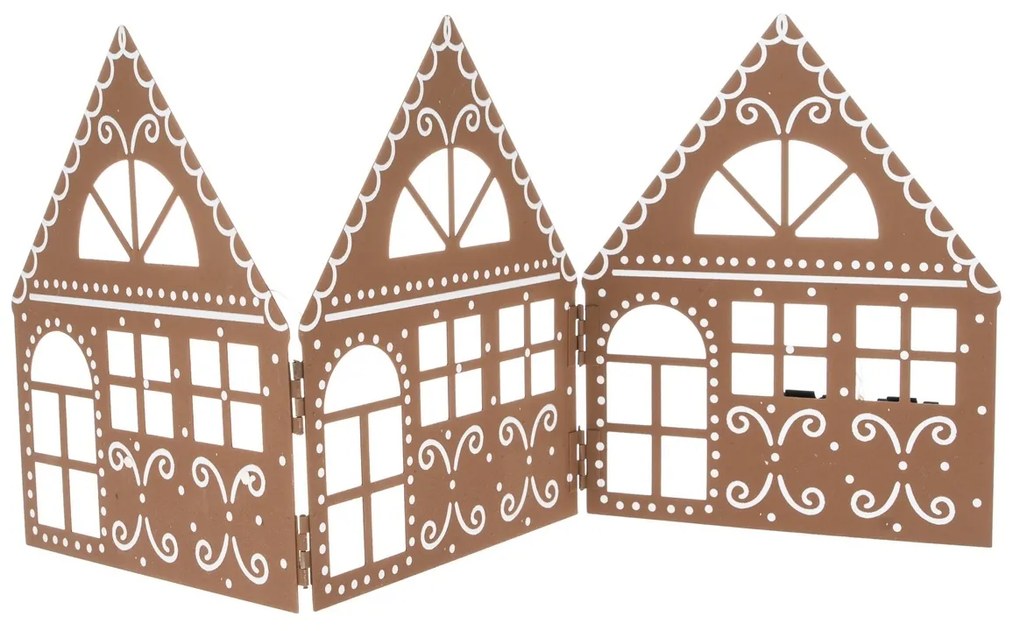 Świąteczna metalowa dekoracja Three housesbrązowa, 50 x 20 x 2,5 cm