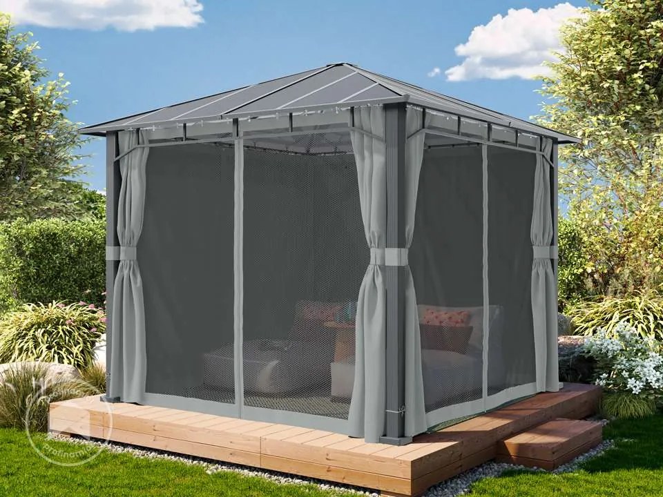 TOOLPORT 3x3m Pawilon ogrodowy Hardtop, z 4 ścianami bocznymi, średnioszary - (300674)