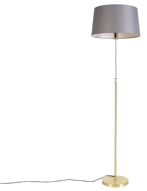 Lampa stojąca złota/mosiężna z szarym abażurem z lnu 45 cm - ParteWiejski/ Rustykalny / Vintage Oswietlenie wewnetrzne