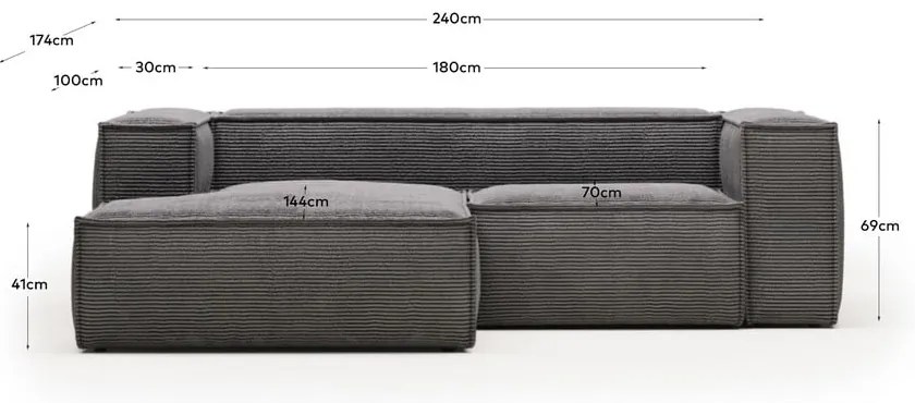 Szary sztruksowy narożnik (prawostronny) Blok – Kave Home