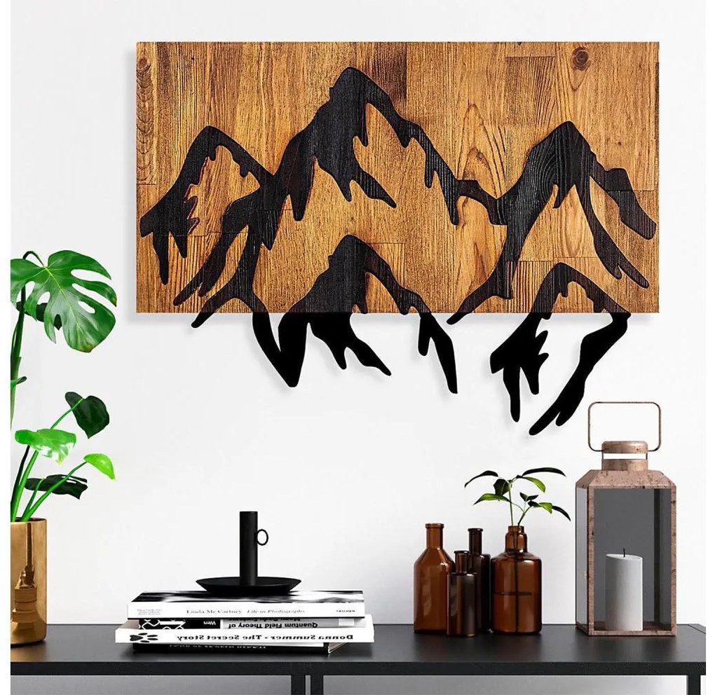 Dekoracja ścienna 58x44 cm góry drewno/metal