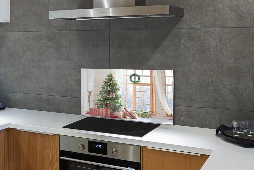 Szklany Panel Świąteczne Choinki i Podarki