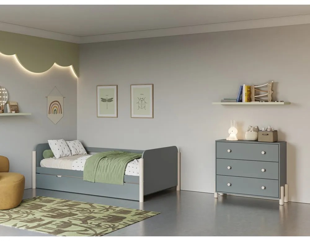Szarozielona komoda dziecięca z litego drewna sosnowego 90x80x40 cm Enola – Marckeric
