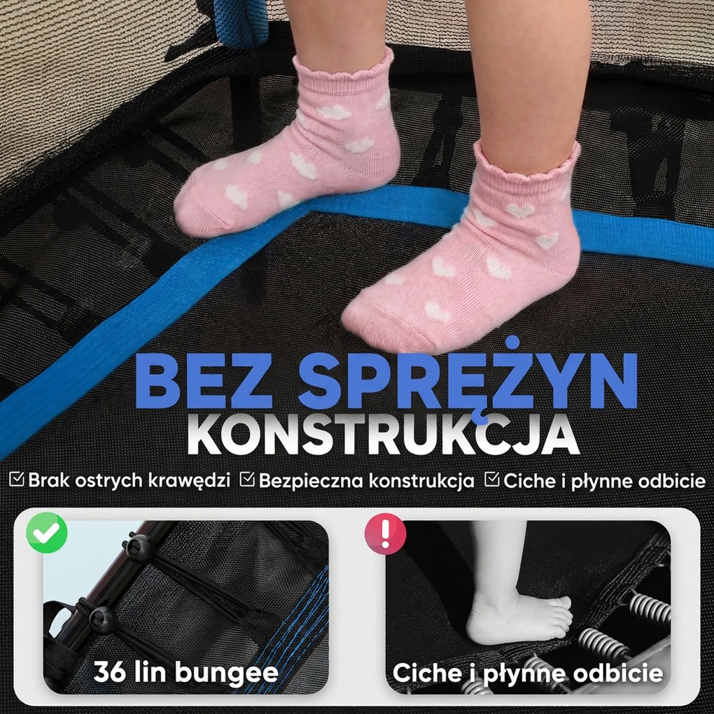 HOMCOM Trampolina dla dzieci, Ø163,5 cm, z siatką bezpieczeństwa, obicie, stal, do 50 kg, Czarny & Niebieski