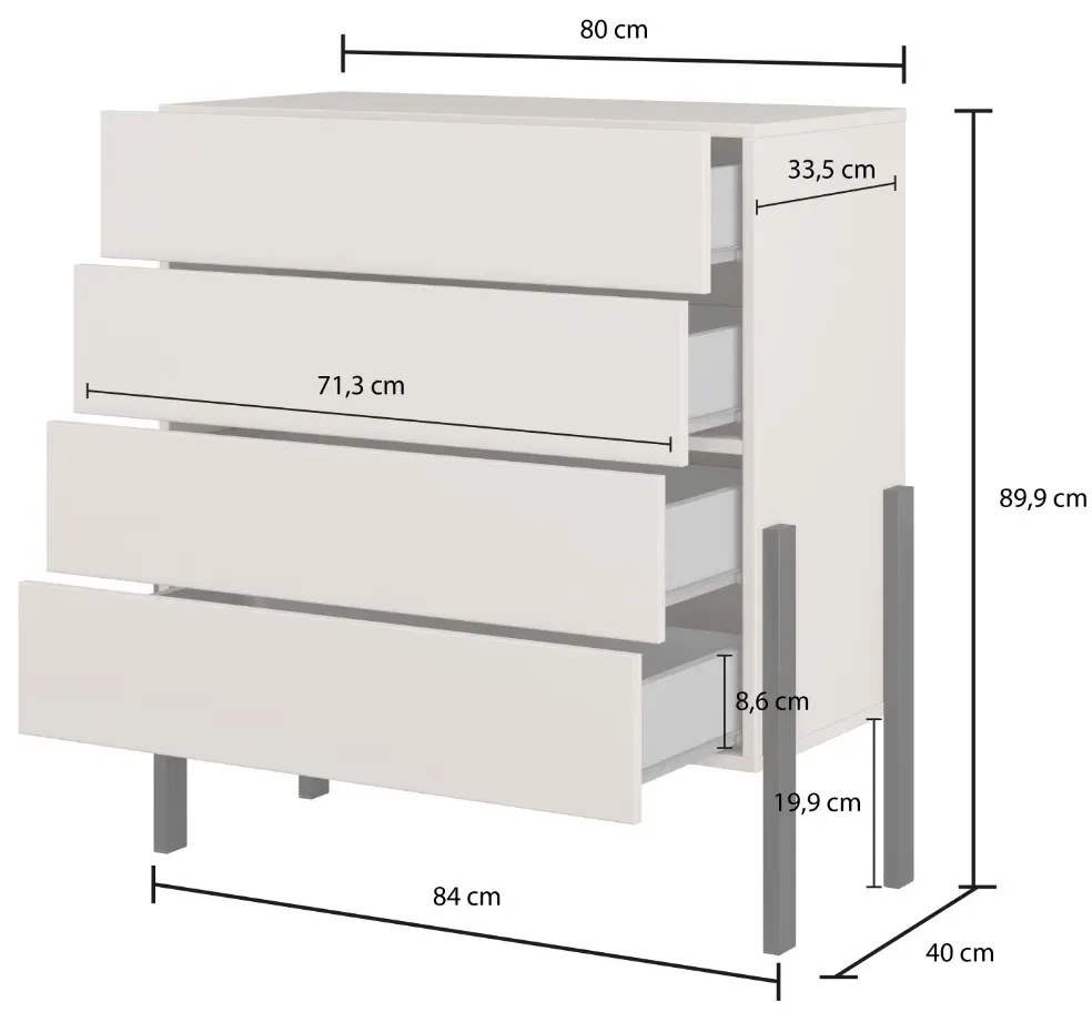 Komoda JUKON 4S 84cm kaszmirowa HELVETIA