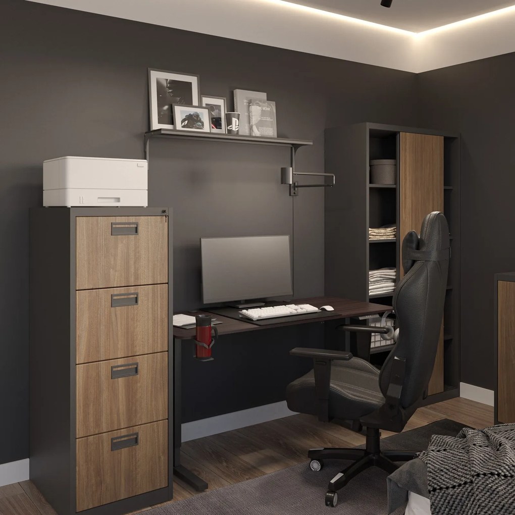 Przesuwna szafa biurowa Eco Design Kuba 90x40x185 cm antracyt/orzech