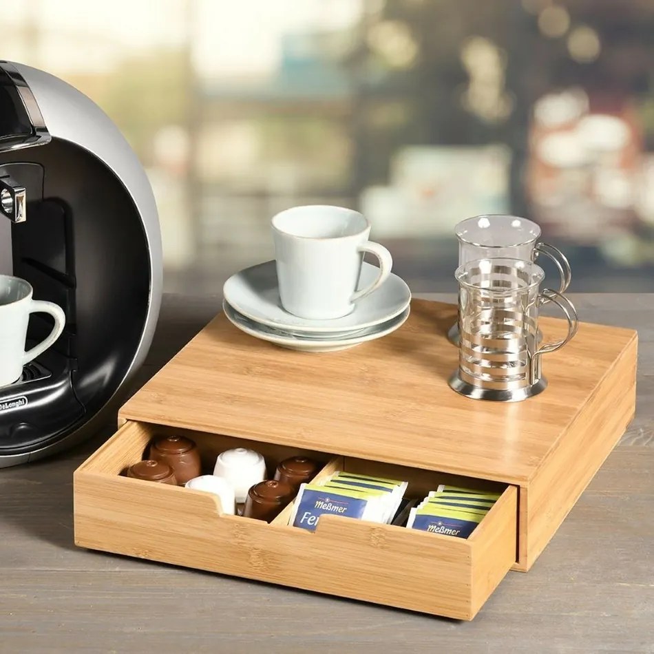 Kesper 58952 Organizer na kapsułki z kawą iherbatą bambus, 34 x 31 x 8 cm