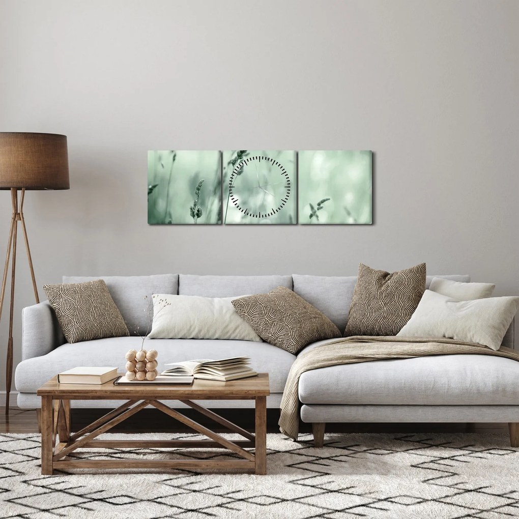Obraz - Zielona łąka (z zegarem) (90x30 cm)