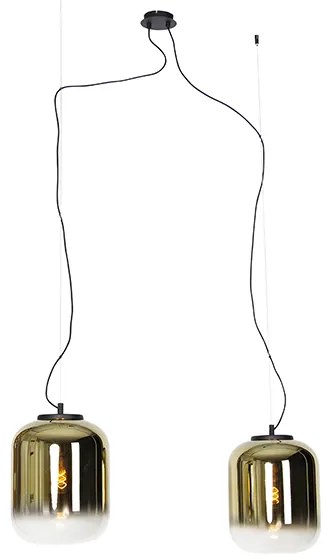 Designerska lampa wisząca czarna ze złotym szkłem 2-światłowa - BlissDesignerski Oswietlenie wewnetrzne