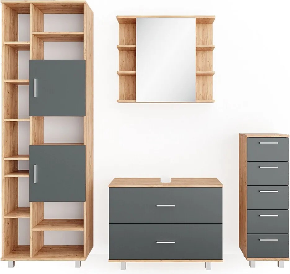 Zestaw mebli łazienkowych antracyt/złoty dąb 80.2x33x60.8 ilias