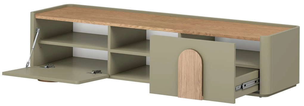 Szafka RTV Amilio 170 cm z szufladą - eukaliptus / dąb baltic dune / uchwyty dąb naturalny
