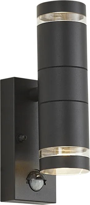 Nowoczesna lampa ścienna zewnętrzna czarna 2-punktowa IP44 z czujnikiem ruchu - Dubbla