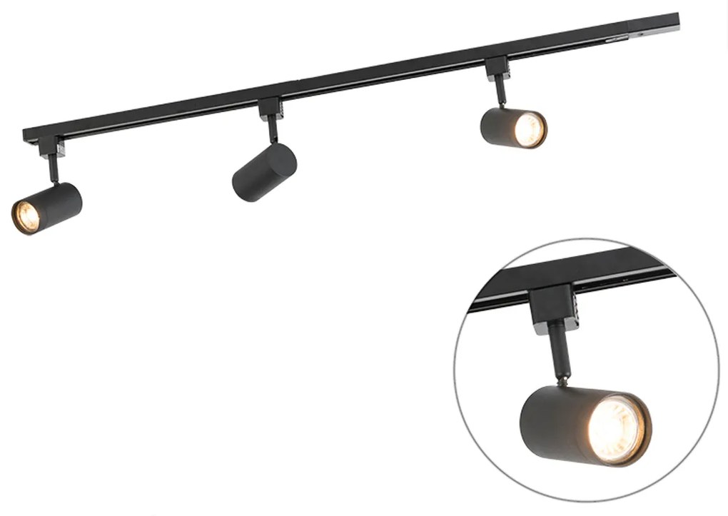Nowoczesny system szynowy z 3 reflektorami czarny 1-fazowy - Iconic Jeana