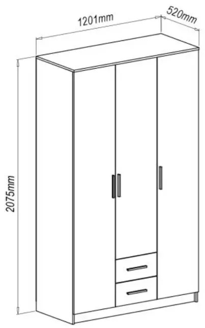 Szafa trzydrzwiowa LIMA S-3 120cm dąb sonoma z lustrem HALMAR
