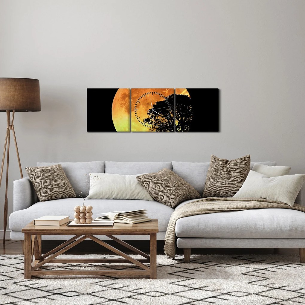 Obraz cieni w świetle księżyca (z zegarem) (90x30 cm)