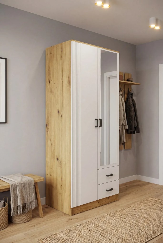 Szafa uchylna z lustrem dąb artisan + biały A9-C04