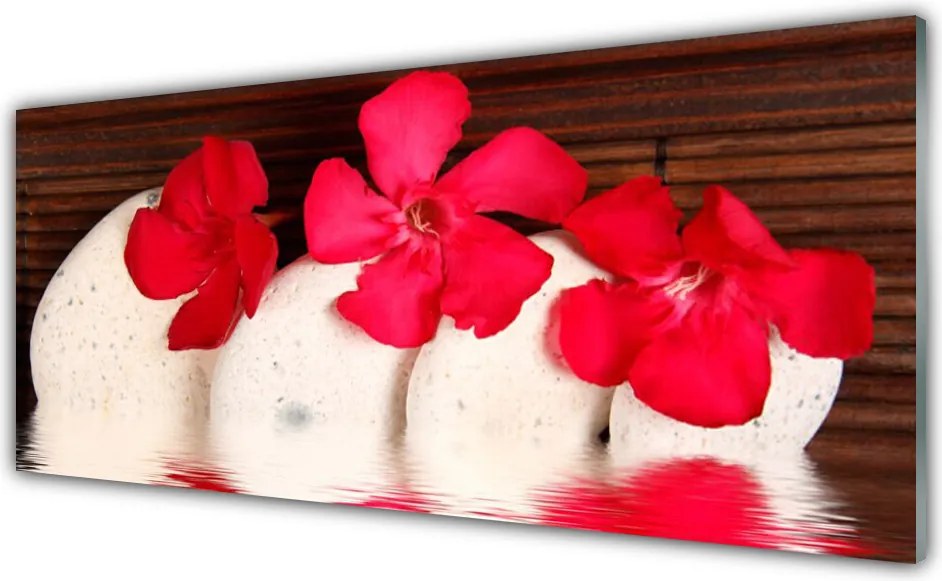 Szkło do Kuchni na Ścianę Kwiaty Na Ciemnych Kamieniach