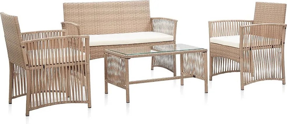 Zestaw mebli ogrodowych 4-częściowy z beżowej plecionej żywicy z kremowymi poduszkami, solidna stalowa rama, nowoczesny design