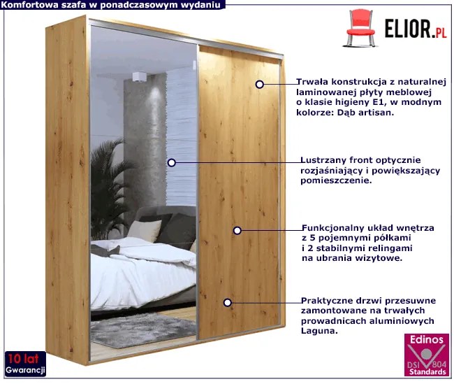 Przesuwna szafa z lustrem dąb artisan - Estori 3X