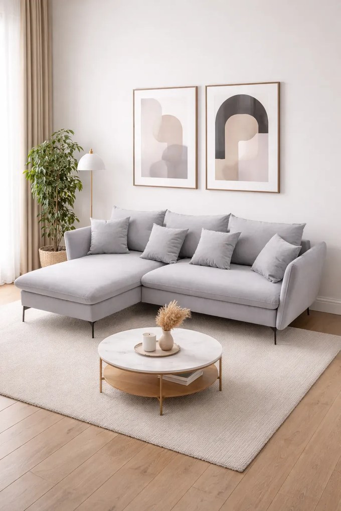 Jasnoszary narożnik rozkładany welurowy D2-B73