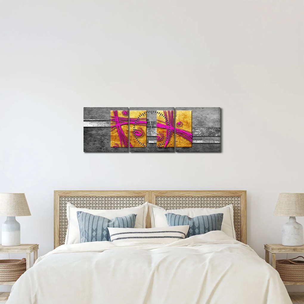 Obraz kolorowych kwadratów na czarnym tle (z zegarem) (90x30 cm)