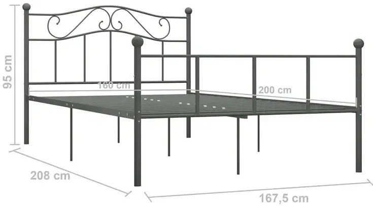 Szare metalowe łóżko 160x200 cm Z8-N17