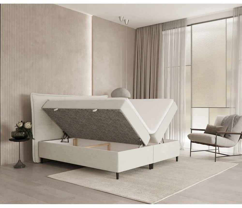 Kremowe łóżko boxspring ze schowkiem 160x200 cm Sinai – Maison de Rêve
