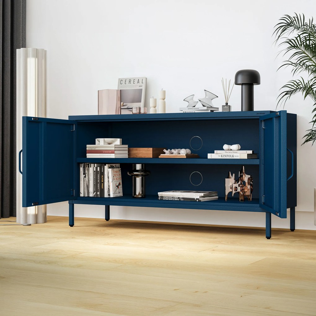 Szafka RTV metalowa na nóżkach granatowa, 1150x595x400 mm: ROSA Modern