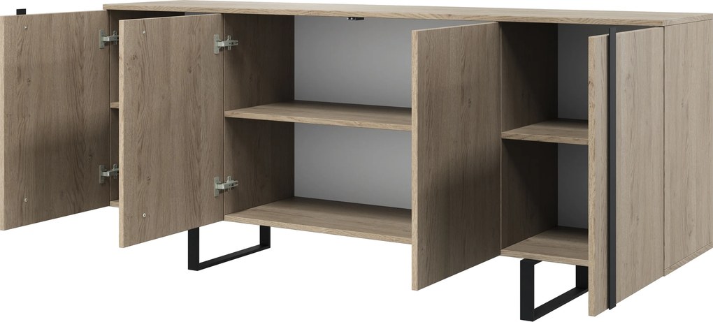 Komoda Verica 200 cm czterodrzwiowa - dąb biszkoptowy / czarne nóżki