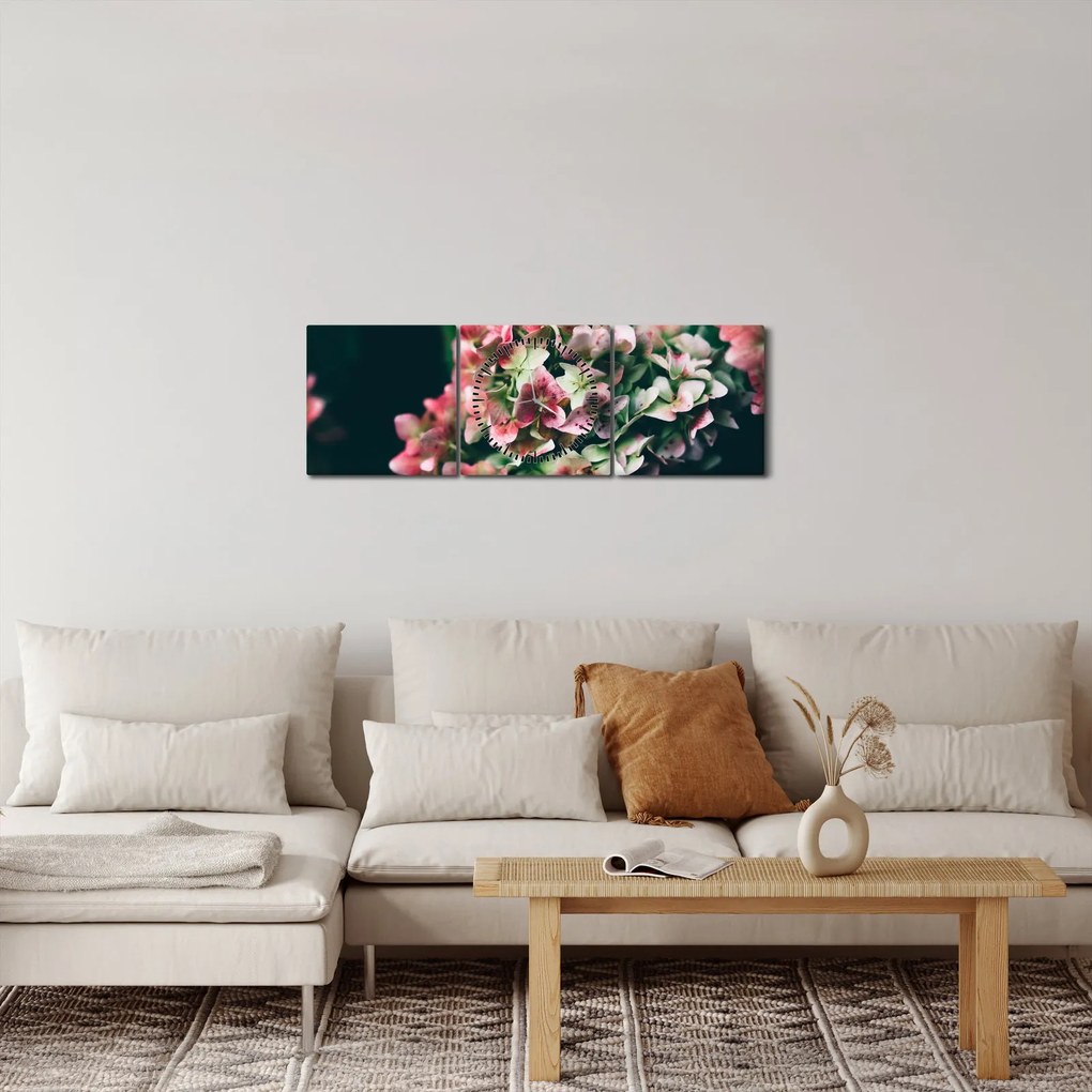Obraz - Fragment Hortensji (z zegarem) (90x30 cm)