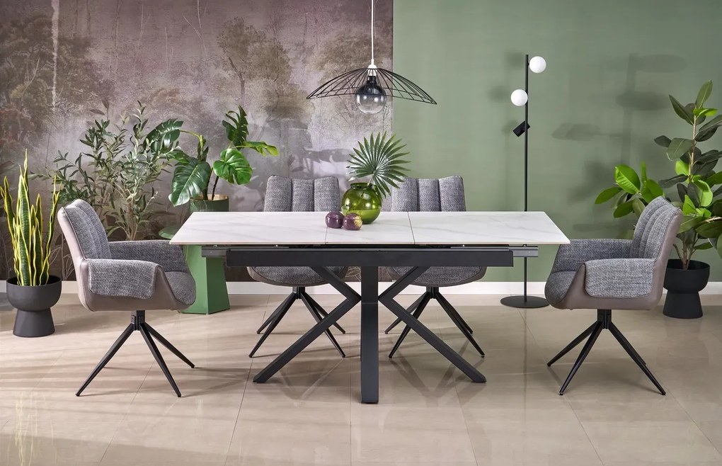 Stół rozkładany PLATAN 140(180)x85 biały marmur/czarny HALMAR