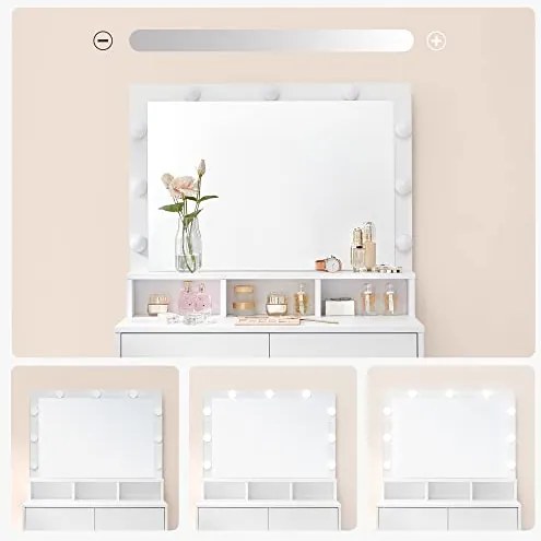 Toaletka VANESA z dużym lustrem i oświetleniem, 80x40x140 cm, biała SongmicsHome