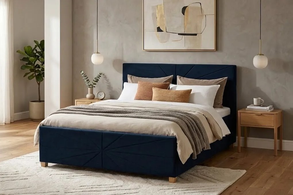 Łóżko PATI 180x200 cm Granatowy Z materacem