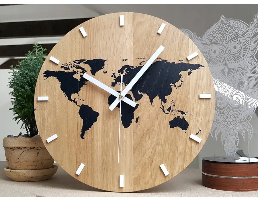 Zegar ścienny drewniany dębowy akrylowy kwarcowy mapa wood black
