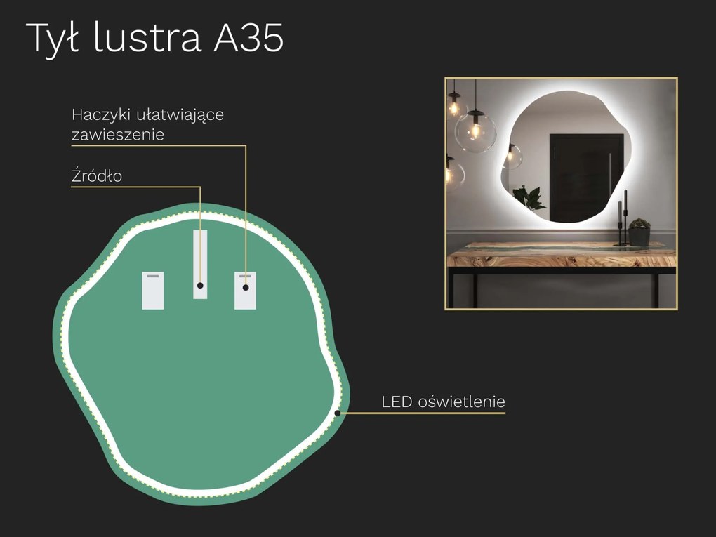 Organiczne lustro LED z oświetleniem A35 45x46