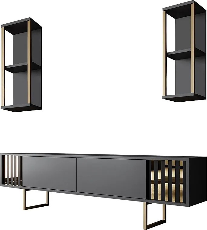 Elegancka szafka pod telewizor – 180 x 30 x 48 cm – Antracyt i czerń – Płyta wiórowa pokryta melaminą