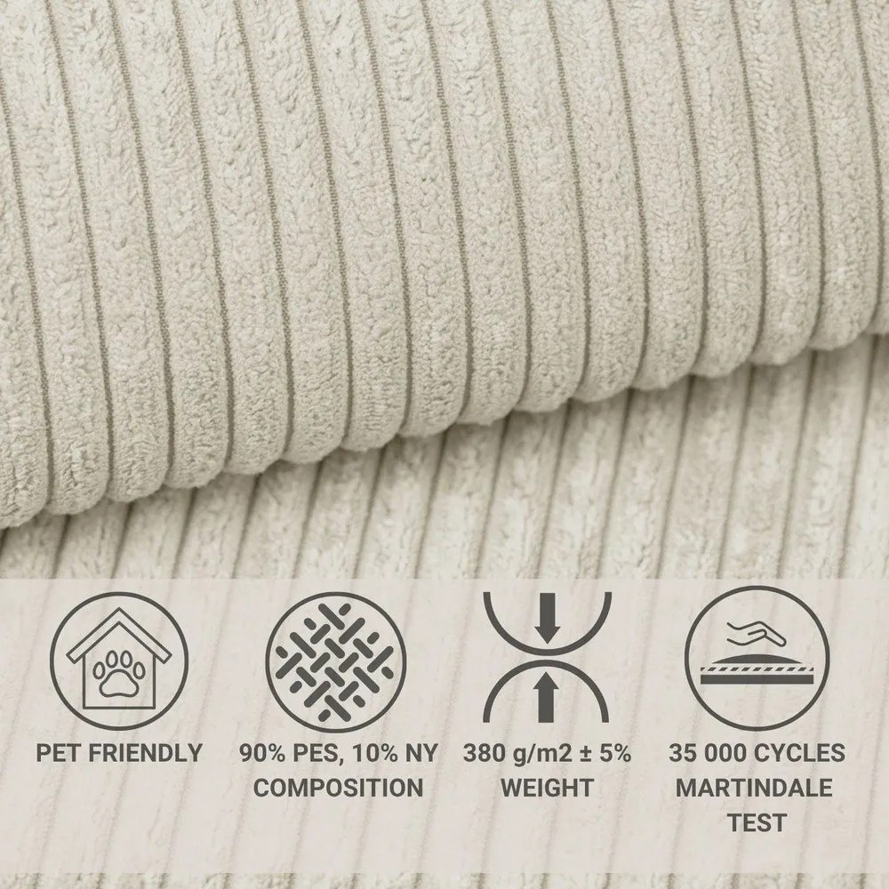 Kremowy sztruksowy rozkładany narożnik ze schowkiem (prawostronny/w kształcie litery L) Tonga – Maison de Rêve