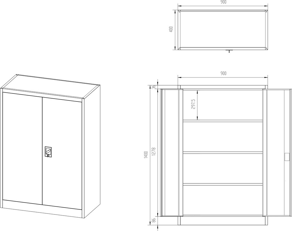 Metalowa szafa aktowa Kevin 90x40x140 cm, antracyt
