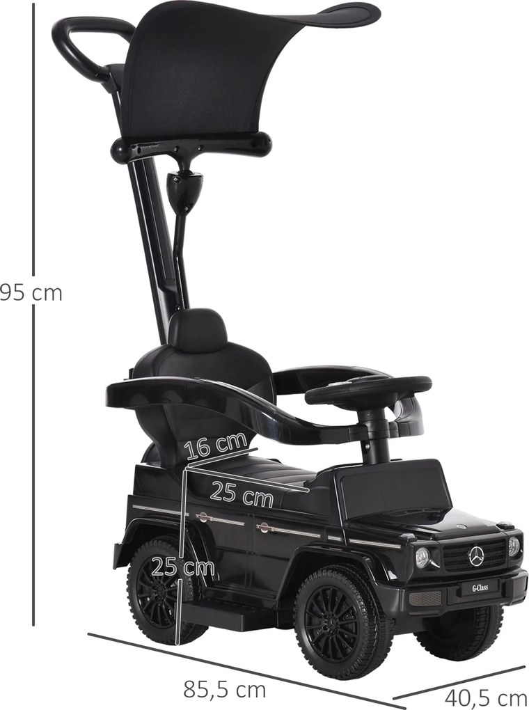 HOMCOM Jeździk z rączką Mercedes-Benz G350 z kierownicą 3-w-1, pojazd do pchania dla dzieci 18-36 miesięcy, czarny | Aosom PL