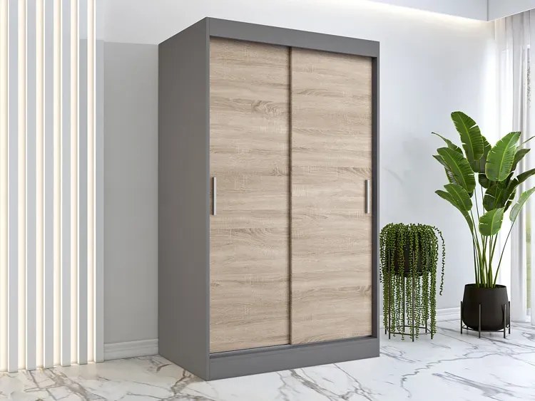Szafa przesuwna antracyt + dąb sonoma 120 cm - Erco 3X