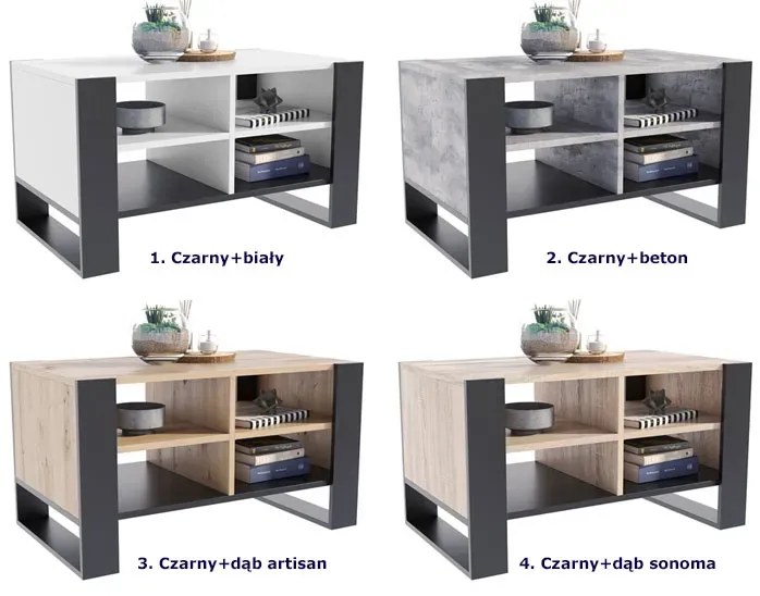 Loftowa ława kawowa z półkami czarny + beton - Lajra