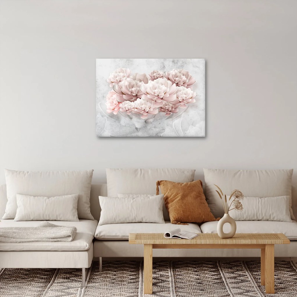 Obraz - Różowe kwiaty na ścianie (70x50 cm)