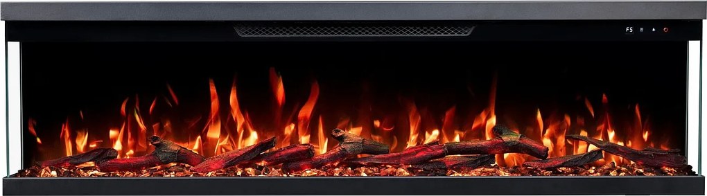 Trójstronny kominek elektryczny UNITY 183 - ogień premium, na ścianę i do zabudowy - 183x19x36 cm - kominek LED z grzaniem 900/1800W