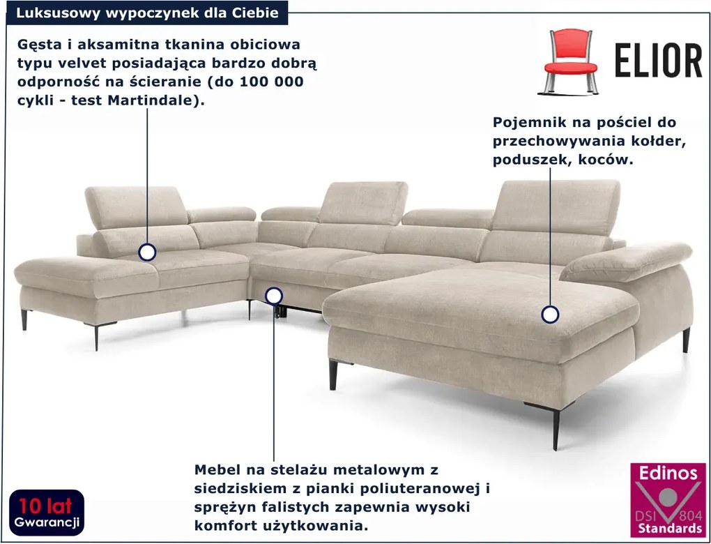 Kremowa kanapa narożna w kształcie litery u C6-S18