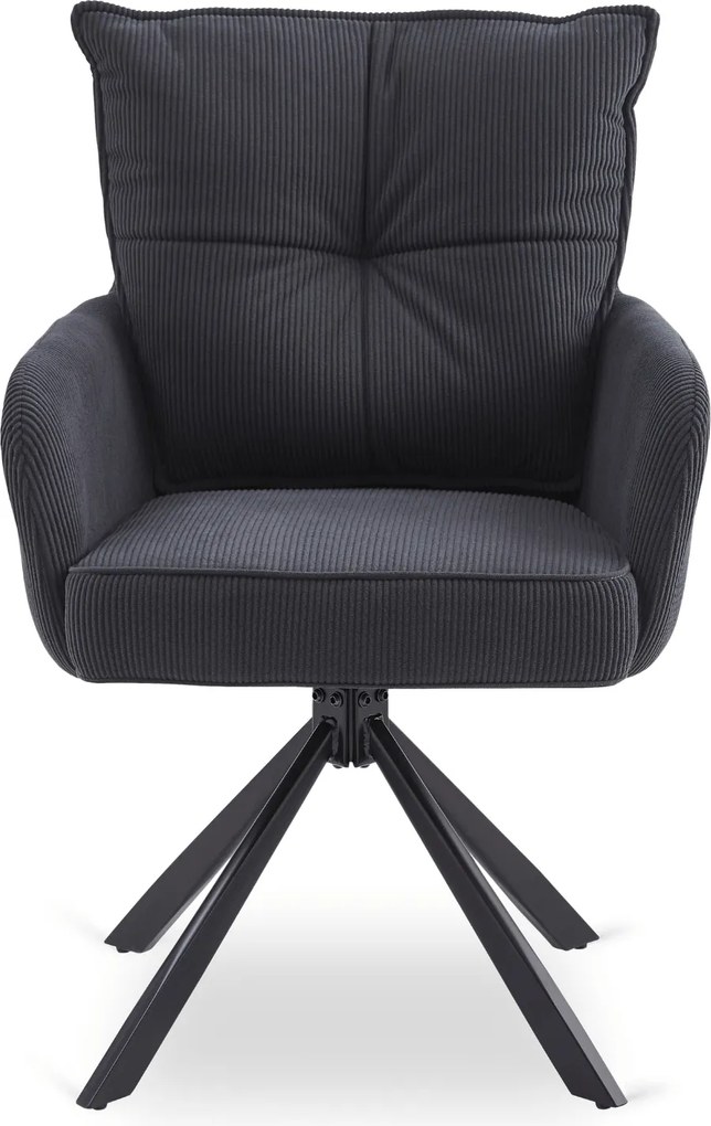 Krzesło Tapicerowane Obrotowe do Salonu CITY Czarne Sztruksowe Nowoczesne