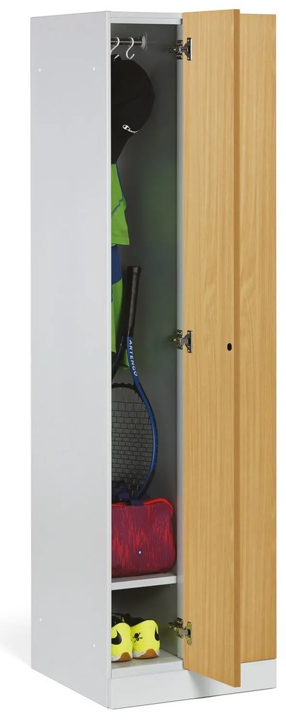 Szafka ubraniowa S1 wąska, 2-drzwiowa, 1850 x 500 x 500 mm, demontaż, zamek cylindryczny, drzwi laminowane, buk
