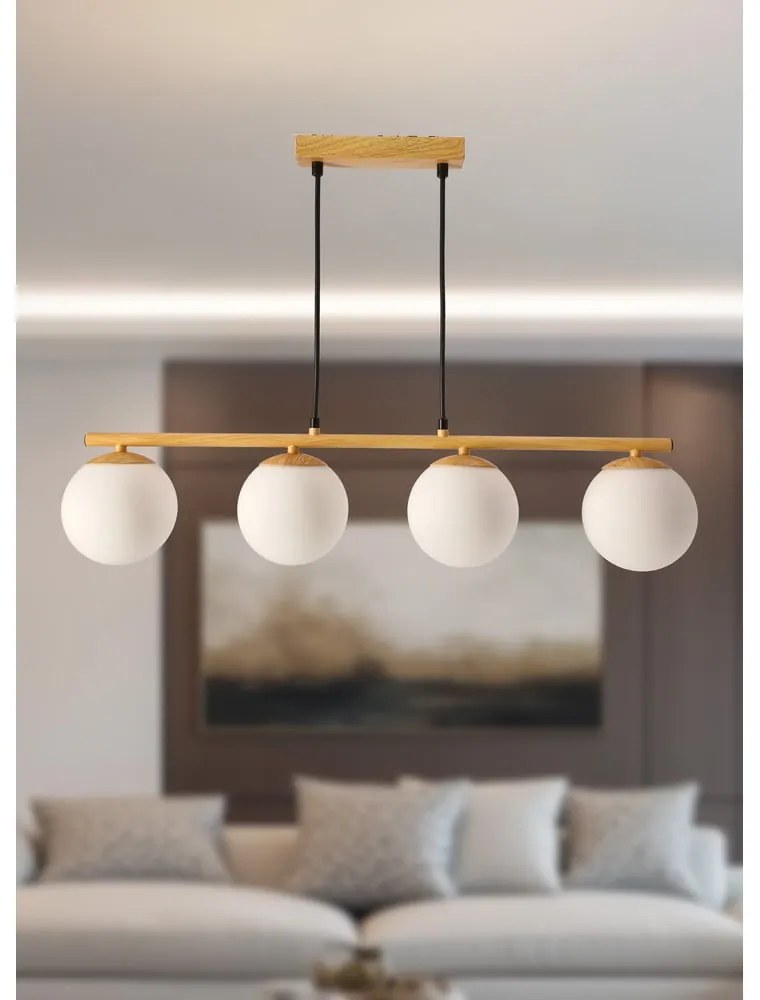 Biało-naturalna lampa wisząca ze szklanym kloszem Carrine – Candellux Lighting