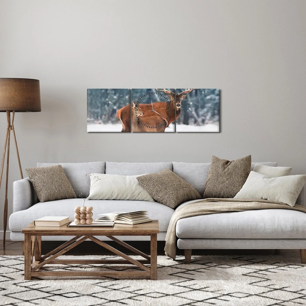 Obraz Jelenia z łanią (z zegarem) (90x30 cm)