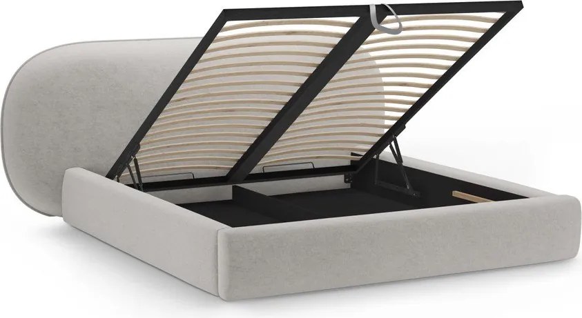 Jasnoszare tapicerowane łóżko dwuosobowe ze schowkiem ze stelażem 160x200 cm Ovalo – Micadoni